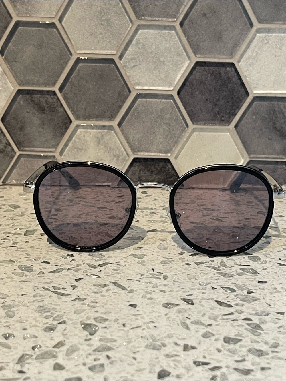 Kenneth Cole Round Black Frame Sunglasses with Dark Lenses